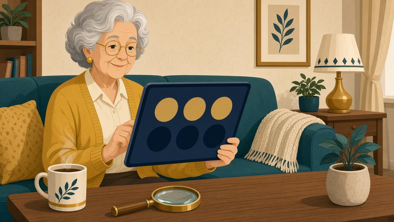 An older customer using a tablet with large buttons